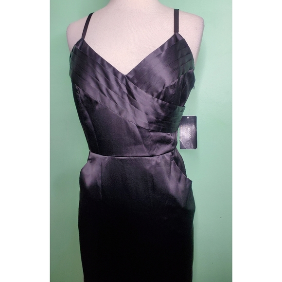 Nicole Miller Black Satin Midi Cocktail Dress NWT - Picture 2 of 5